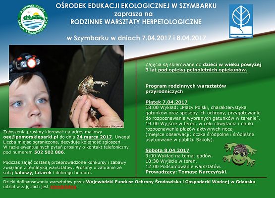 Grafika Zapraszamy na Rodzinne Warsztaty Herpetologiczne w OEE w Szymbarku