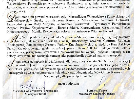 Grafika „Oficjalne otwarcie Centrum Edukacji Ekologicznej w Staniszewie”