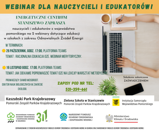 Zaproszenie na webinary z tematyki Odnawialnych Źródeł Energii grafika